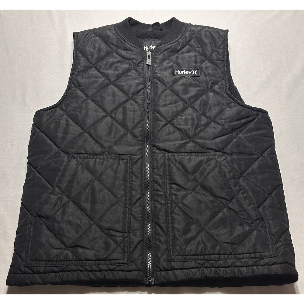 Hurley Vest Men's Small Malone Thermalwall Black Full Zip Quilted Pockets Sherpa